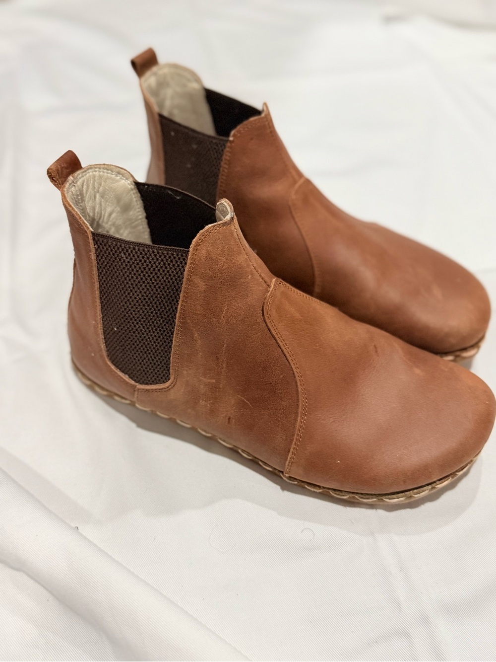 Atlantis Barefoot Chelsea Tan Leather Slip-In Shoes Booties 8.5 - Picture 4 of 10